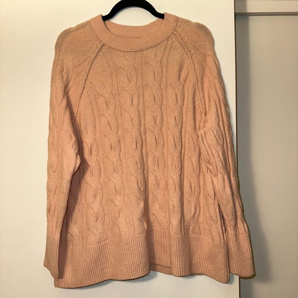 Aerie XS Crew Neck Cable Knit Long Sleeve Womens Sweater Light Pink NWT